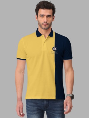 Bullmer Colorblock Men Polo Neck Navy Blue, Yellow T-Shirt