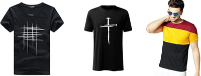 ATTITUDE START OF FASHION Printed Men Round Neck Multicolor, Black T-Shirt