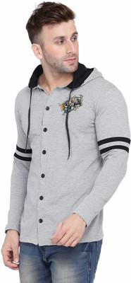 tfurnish Solid, Colorblock Men Hooded Neck Silver T-Shirt