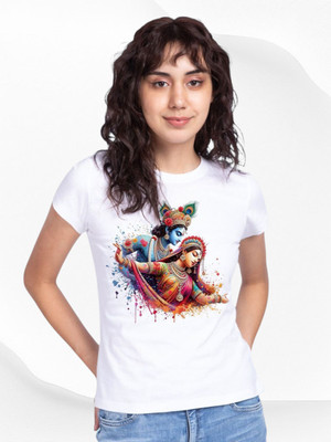 smartyvibes Printed Women Round Neck White T-Shirt