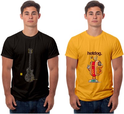 Boodbuck Printed Men Round Neck Black, Gold T-Shirt