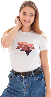JEDFER Graphic Print Women Round Neck White T-Shirt