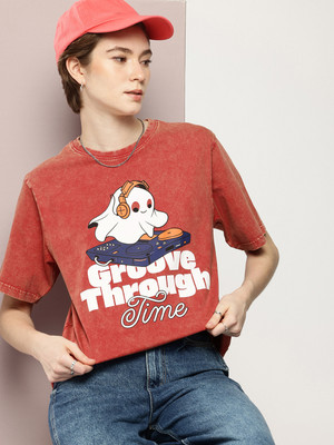 DILLINGER Printed Women Round Neck Red T-Shirt