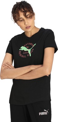 PUMA Printed Women Round Neck Black T-Shirt