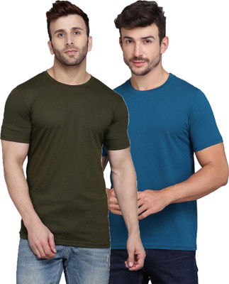 TEEFOX Solid Men Round Neck Green, Dark Blue T-Shirt