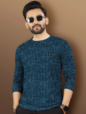 VeBNoR Printed Men Round Neck Dark Blue T-Shirt