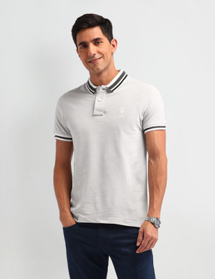 U.S. POLO ASSN. Solid Men Polo Neck Grey T-Shirt