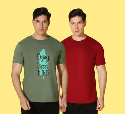 WOOSTRO Printed Men Round Neck Red, Green T-Shirt
