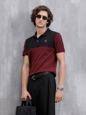 WROGN Solid Men Polo Neck Maroon T-Shirt