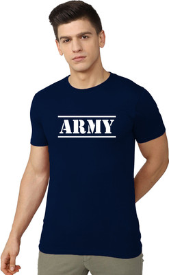 RULEDBYSUN Typography Men Round Neck Navy Blue T-Shirt