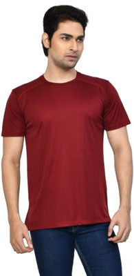 altius Solid Men Round Neck Maroon T-Shirt