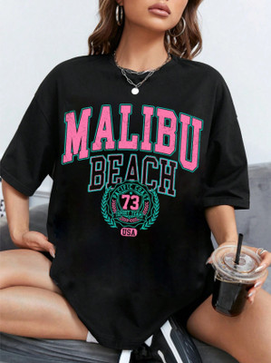 CHINKI MINKI Printed Women Round Neck Black T-Shirt