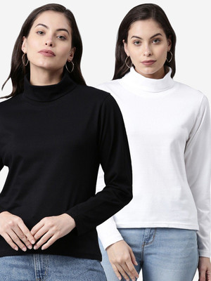 Kryptic Solid Women High Neck Multicolor T-Shirt