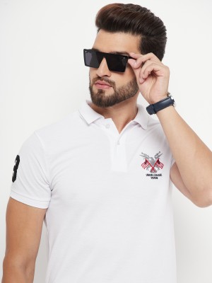 RELANE Printed Men Polo Neck White T-Shirt