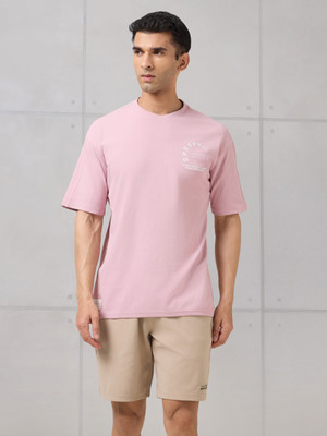 TECHNOSPORT Striped Men Round Neck Pink T-Shirt