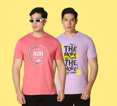 WOOSTRO Printed, Solid Men Round Neck Multicolor T-Shirt
