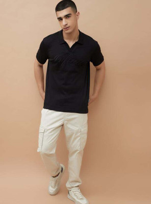 Fame Forever by Lifestyle Printed Men Polo Neck Black T-Shirt