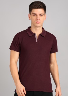 INKKR Solid Men Polo Neck Maroon T-Shirt