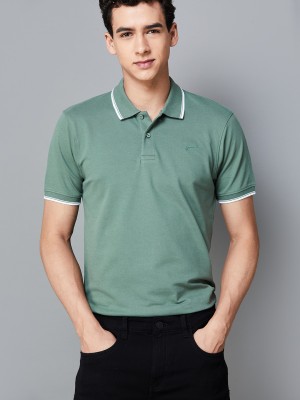 Fame Forever by Lifestyle Solid Men Polo Neck Light Green T-Shirt