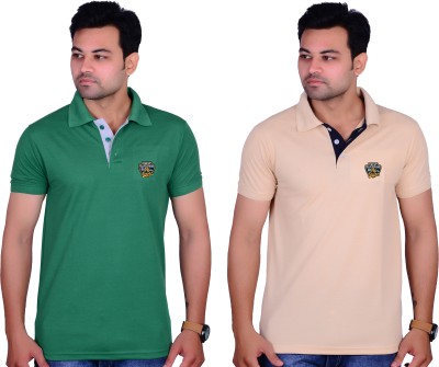 La Milano Solid Men Polo Neck Beige, Green T-Shirt