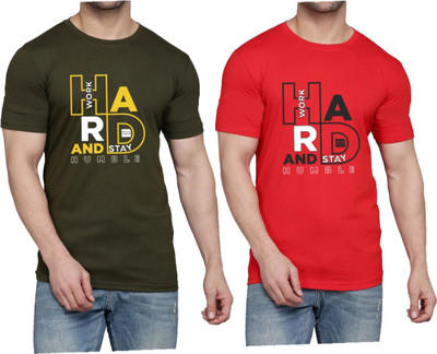 WOOSTRO Printed Men Round Neck Dark Green, Red T-Shirt