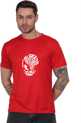 Sparrow sky Graphic Print Men Round Neck Red T-Shirt