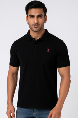 Jacob Louis Solid Men Polo Neck Black T-Shirt