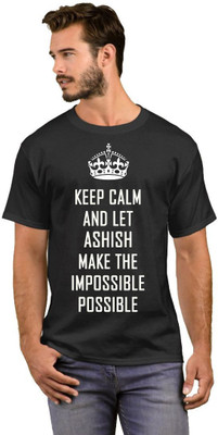 GNS Printed Men Round Neck White, Black T-Shirt