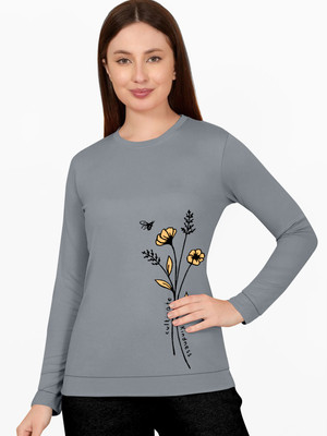 ClonCline Printed Women Round Neck Reversible Grey T-Shirt