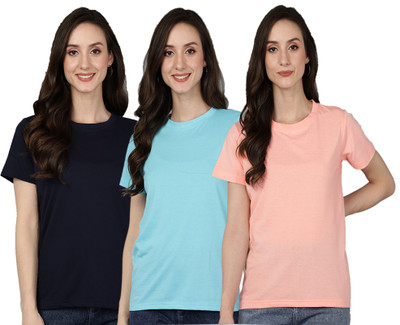 Adyavastram Solid Women Round Neck Multicolor T-Shirt