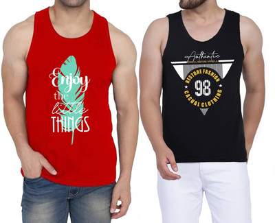 WOOSTRO Printed Men Scoop Neck Red, Black T-Shirt