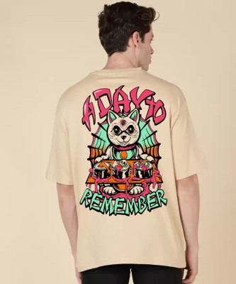 CHITRA STYLE Printed Men Round Neck Beige T-Shirt