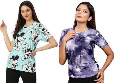 Aapache Self Design Women Scoop Neck Multicolor T-Shirt