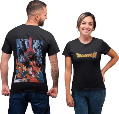 The Bipro Store Graphic Print, Printed, Superhero Couple Round Neck Black T-Shirt