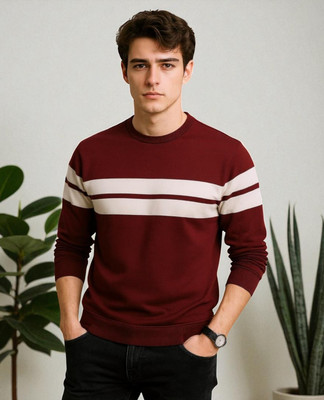 Autna Solid Men Round Neck Maroon T-Shirt