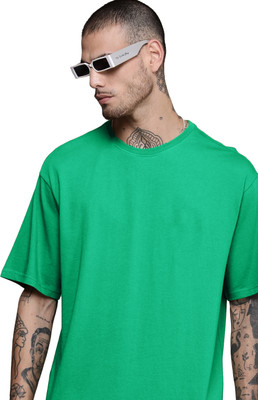 JUST ROAR Solid Men Round Neck Green T-Shirt