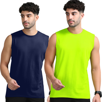 Jangoboy Solid Men Round Neck Dark Blue, Green T-Shirt