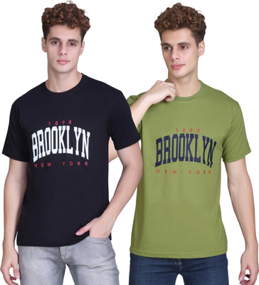 Zeffit Printed Men Round Neck Black, Dark Green T-Shirt