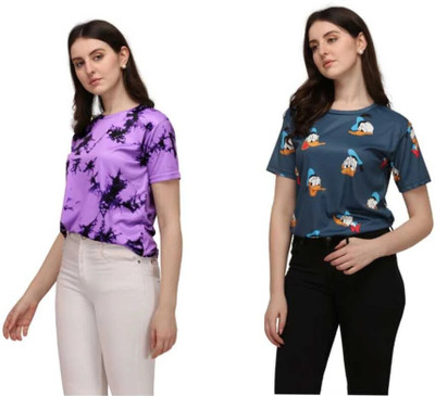 Apachee Printed Women Round Neck Multicolor T-Shirt