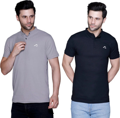 SANTMARCO Solid Men Polo Neck Black, Grey T-Shirt