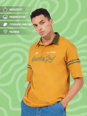 MANIAC Printed Men Polo Neck Yellow T-Shirt