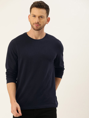 London Crew Solid Men Round Neck Navy Blue T-Shirt