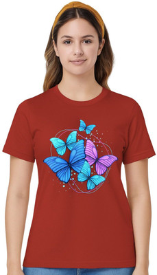 DGC Printed Women Round Neck Maroon T-Shirt