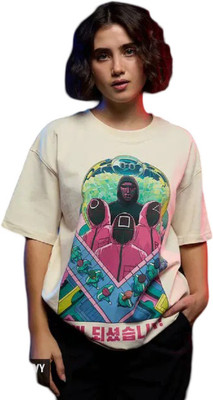 Royaltrader Printed Women Round Neck Reversible Multicolor T-Shirt