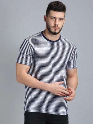 UrGear Striped Men Round Neck Blue T-Shirt