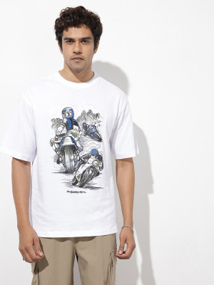 Roadster Graphic Print Men Round Neck White T-Shirt