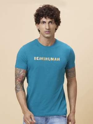 BEING HUMAN Typography Men Round Neck Blue T-Shirt