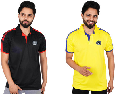 La Milano Printed Men Polo Neck Yellow, Black T-Shirt