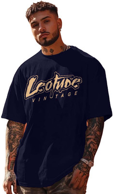 Leotude Printed Men Round Neck Navy Blue T-Shirt