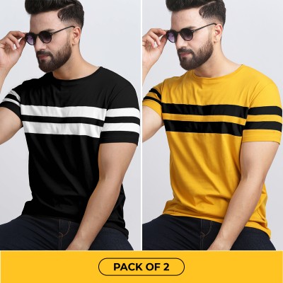 AUSK Colorblock Men Round Neck White, Black, Yellow T-Shirt